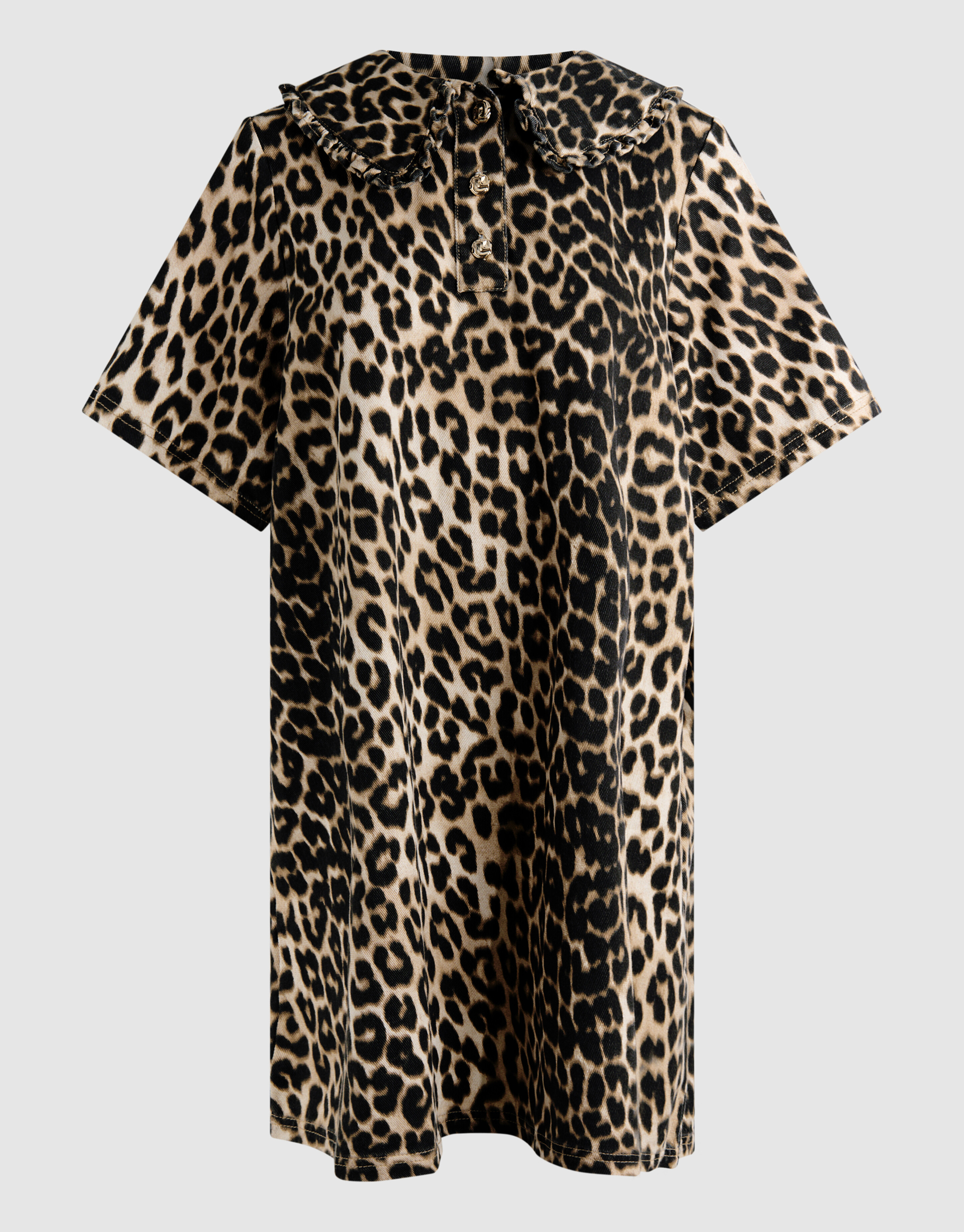 Denim Collar Leopard Midi Jurk Bruin SHOEBY WOMEN
