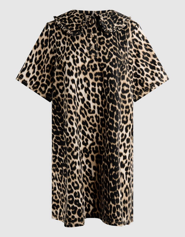 Denim Collar Leopard Mini Jurk Bruin SHOEBY WOMEN