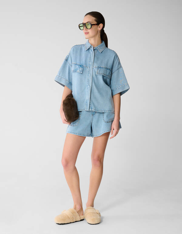 Oversized Studs Denim Blouse Bleached SHOEBY WOMEN