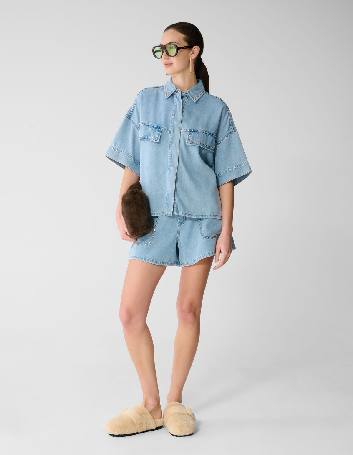 Oversized Studs Denim Blouse Bleached SHOEBY WOMEN