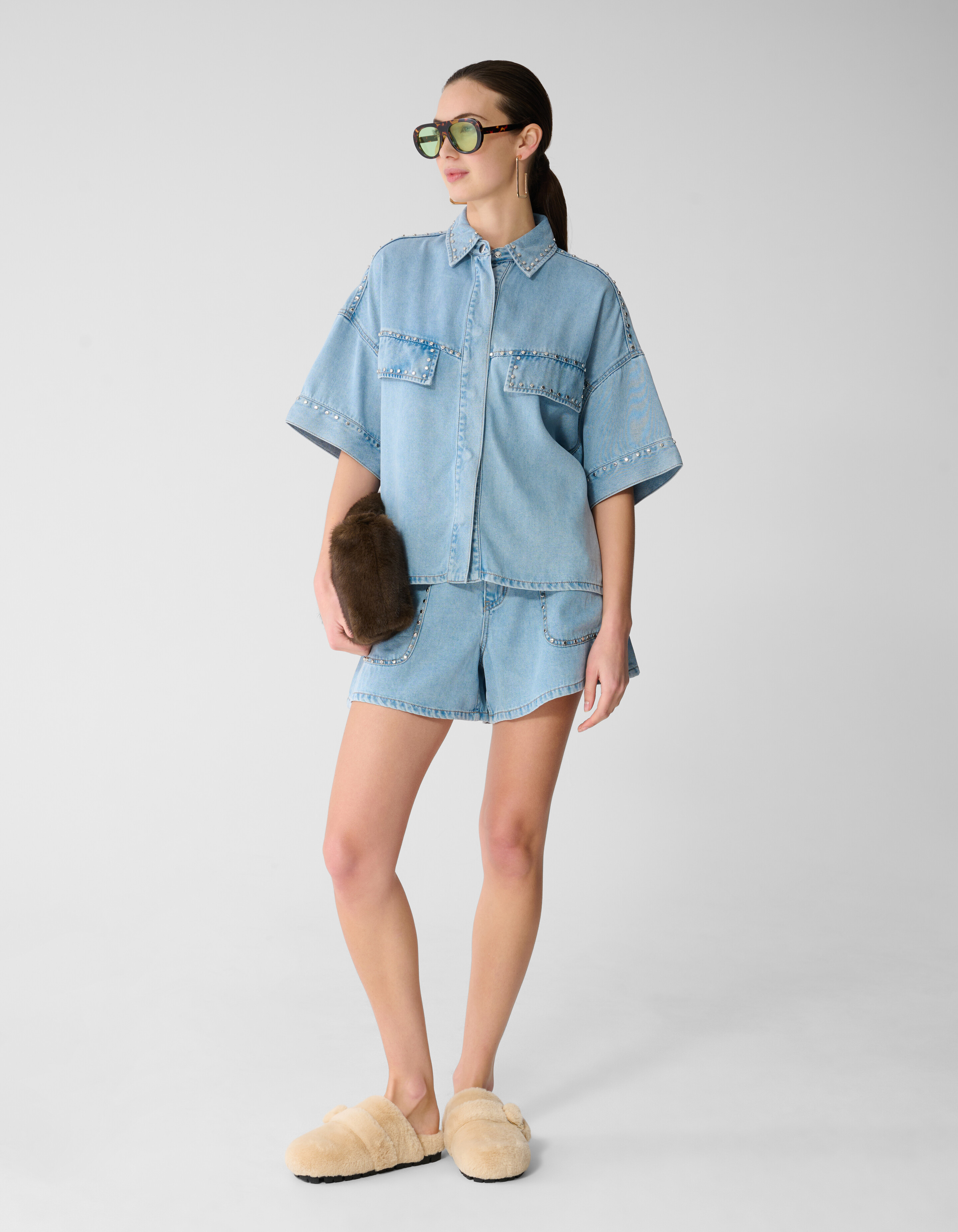 Oversized Studs Denim Blouse Bleached SHOEBY WOMEN
