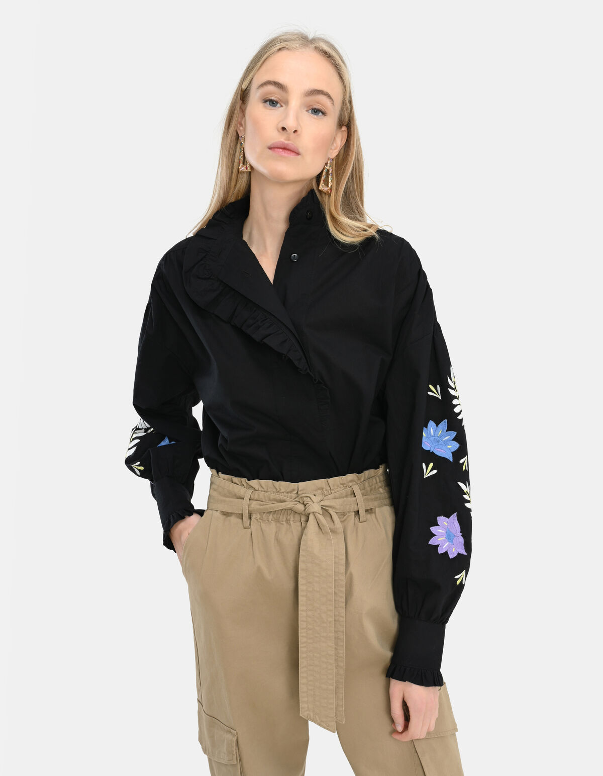 Voile Embroidery Blouse Zwart SHOEBY WOMEN