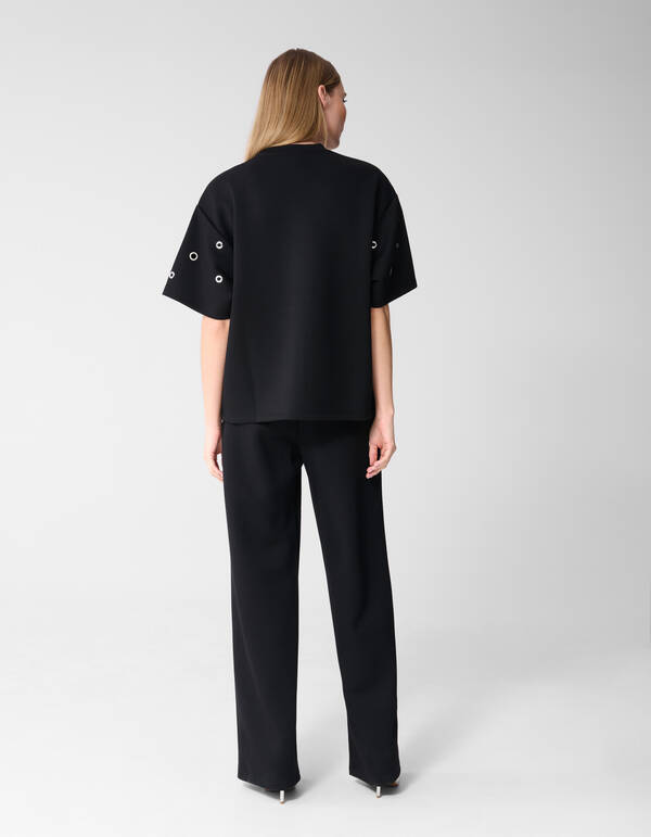 Eyelet Wide Leg Fit Broek Zwart SHOEBY WOMEN