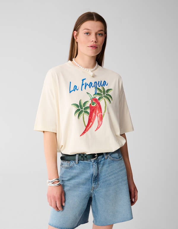 Oversized Peper Artwork T-shirt Gebroken Wit SHOEBY WOMEN