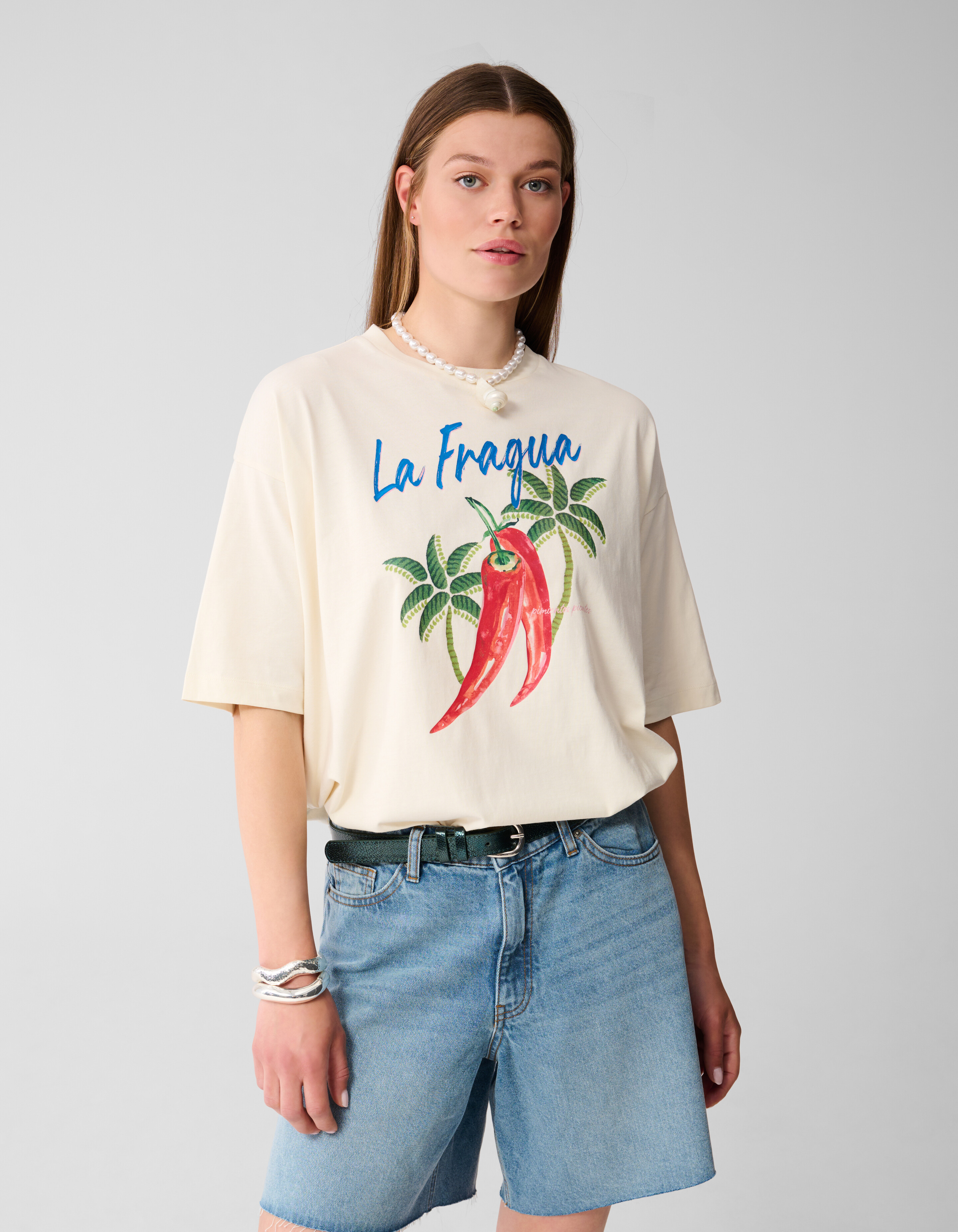 Oversized Peper Artwork T-shirt Gebroken Wit SHOEBY WOMEN