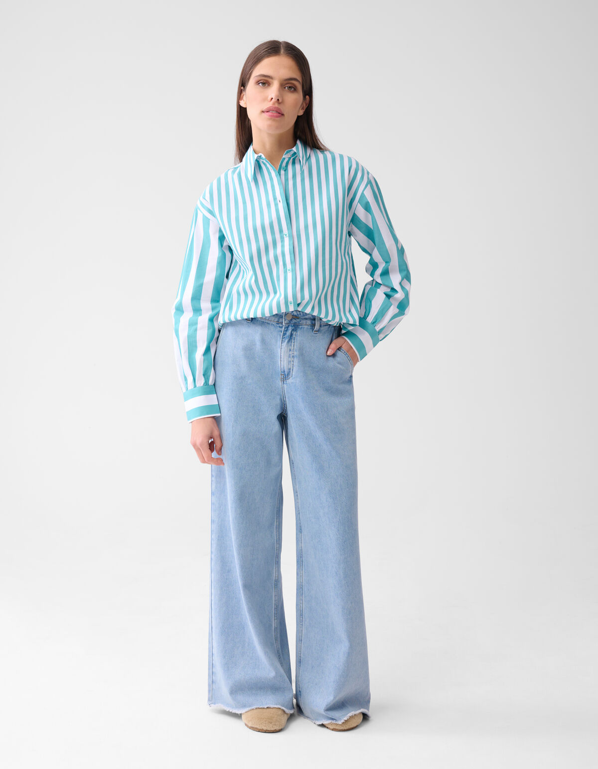 Pinstripe Blouse Groen SHOEBY WOMEN