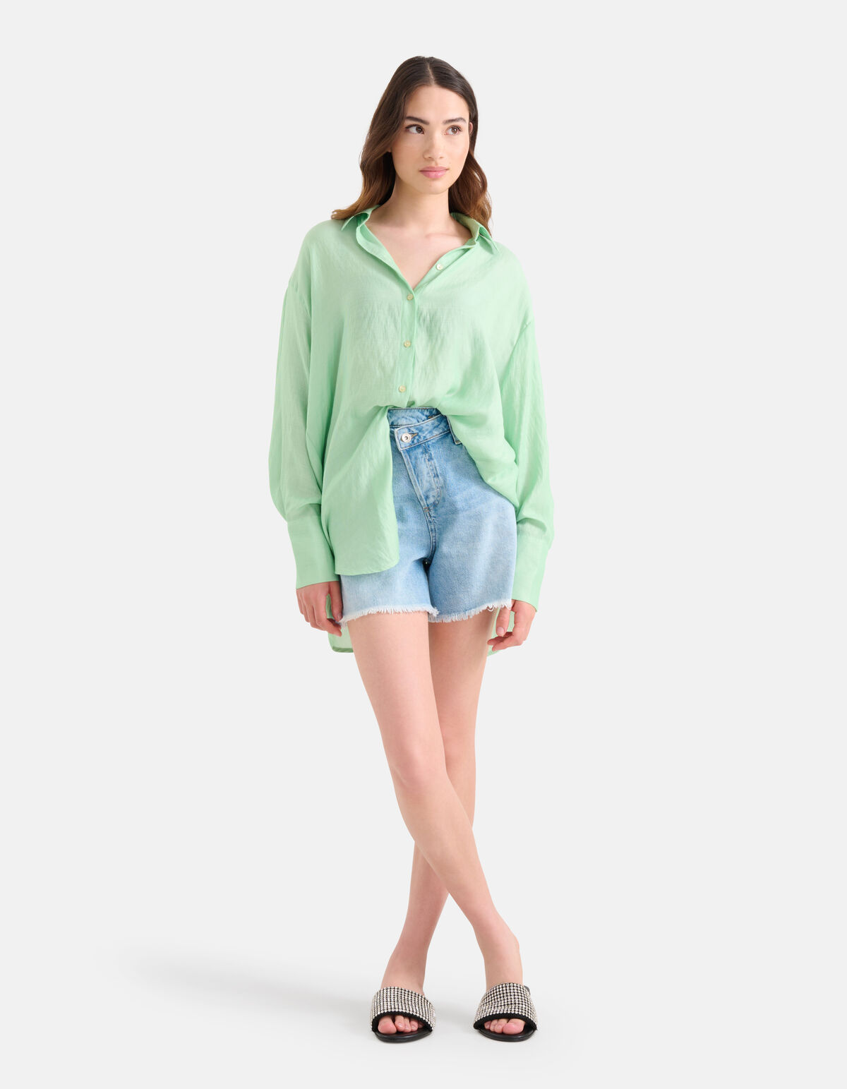Washed Blouse Jurk Groen SHOEBY WOMEN