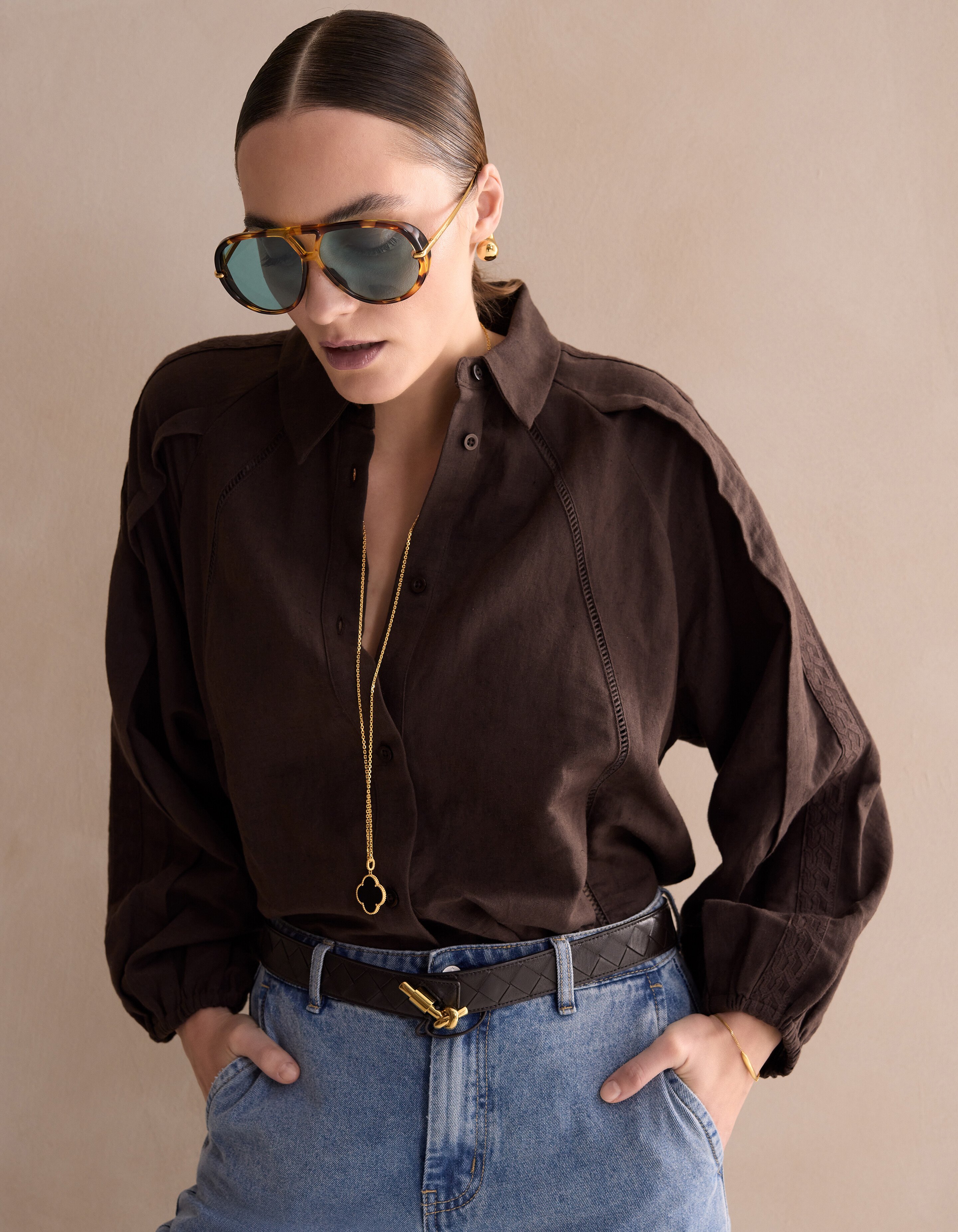 Pleated Embroidery Blouse Donkerbruin By Mieke SHOEBY WOMEN