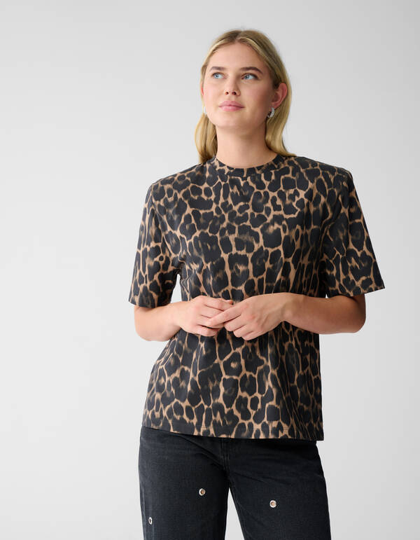 Padded Leopard Print T-shirt Bruin SHOEBY WOMEN