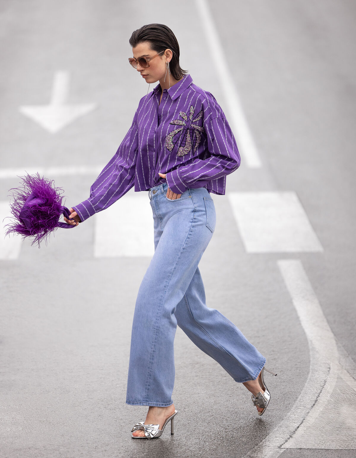 Pinstripe Blouse Paars SHOEBY WOMEN