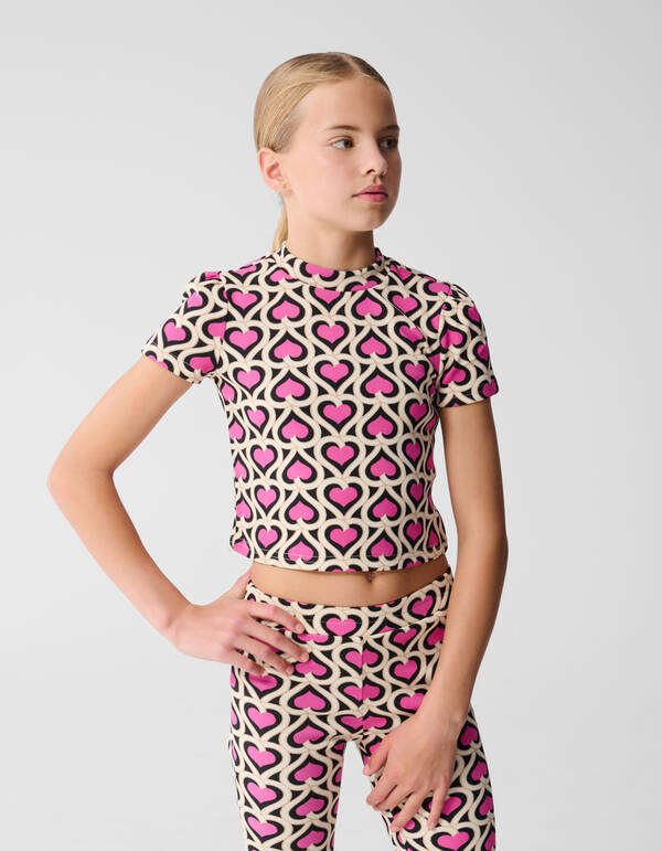 Double Heart Crop Top Roze SHOEBY GIRLS