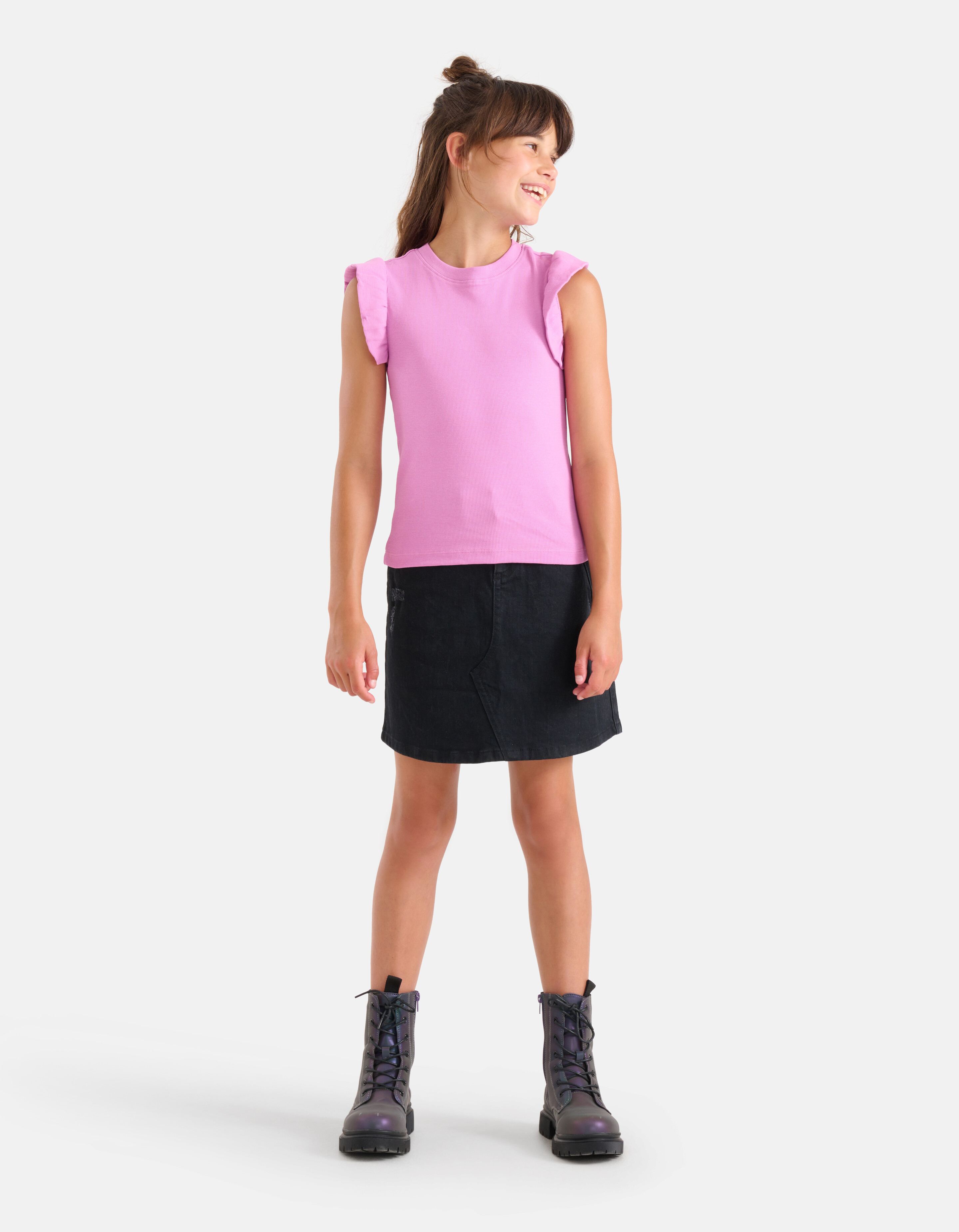 Ruffle Rib Top Paars SHOEBY GIRLS