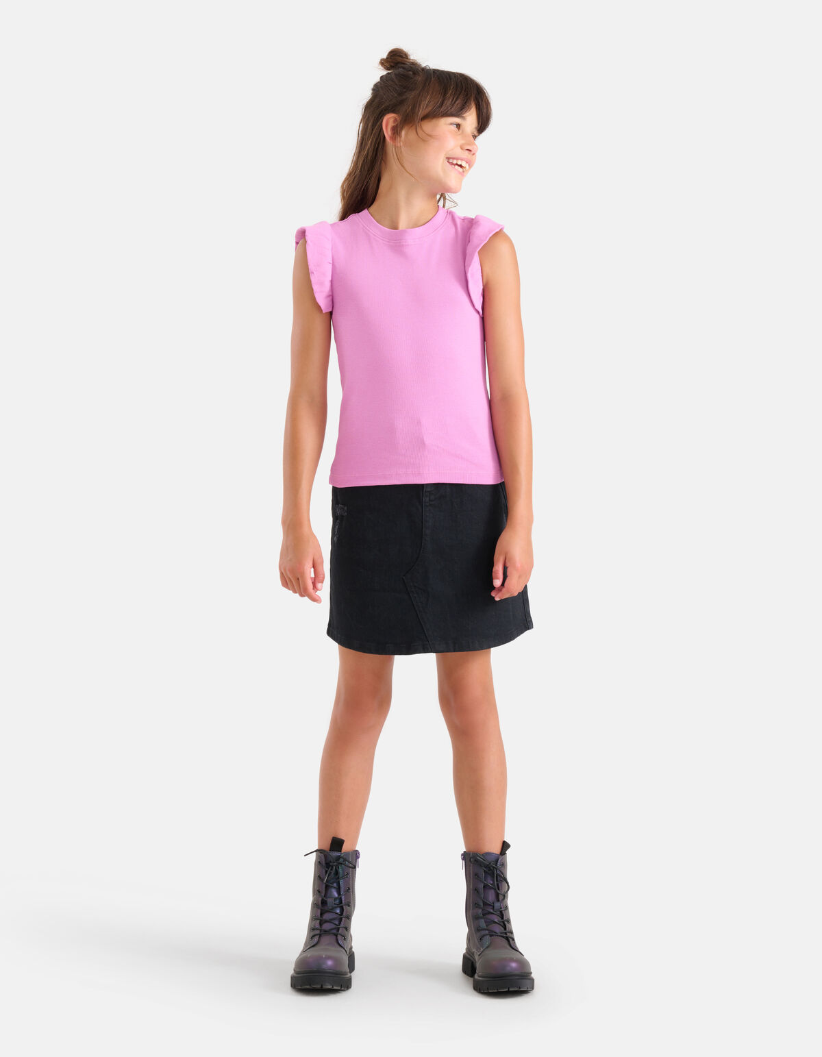 Ruffle Rib Top Paars SHOEBY GIRLS