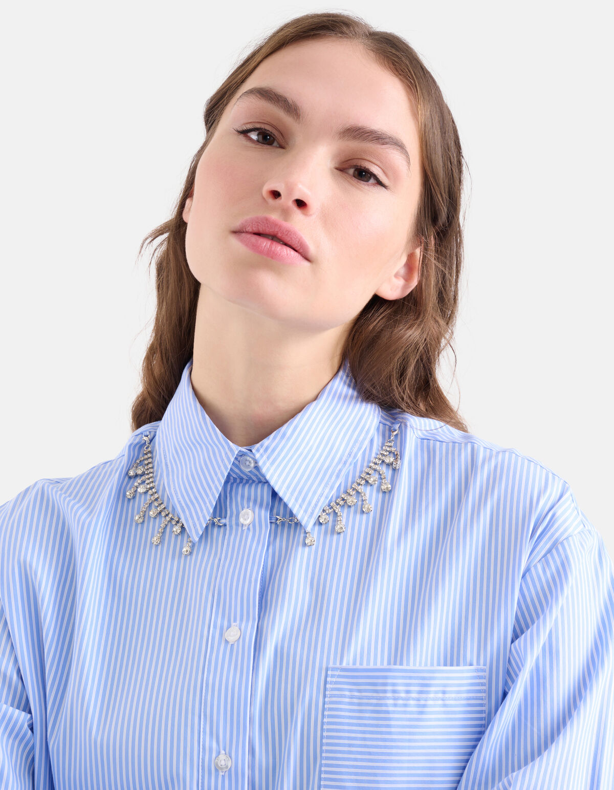 Pinstripe Strass Blouse Blauw SHOEBY WOMEN