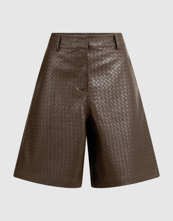 Relaxed Fit Vegan Leren Braided Short Donkerbruin SHOEBY WOMEN