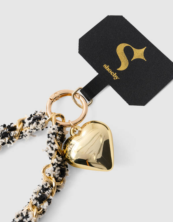 Tweed Chain Telefoonkoord Zwart/Wit SHOEBY ACCESSOIRES