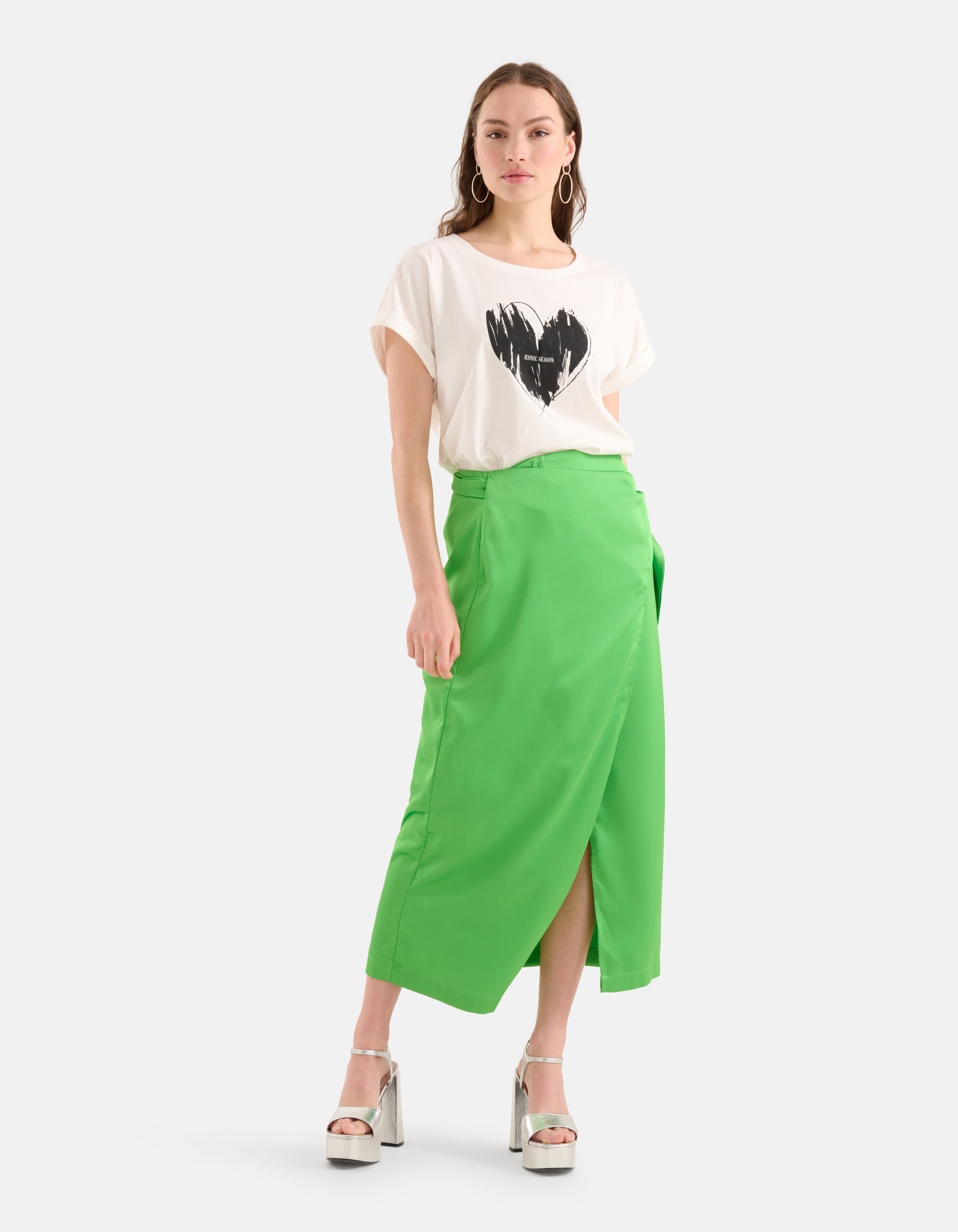 Satijnen Wrap Rok Groen SHOEBY WOMEN