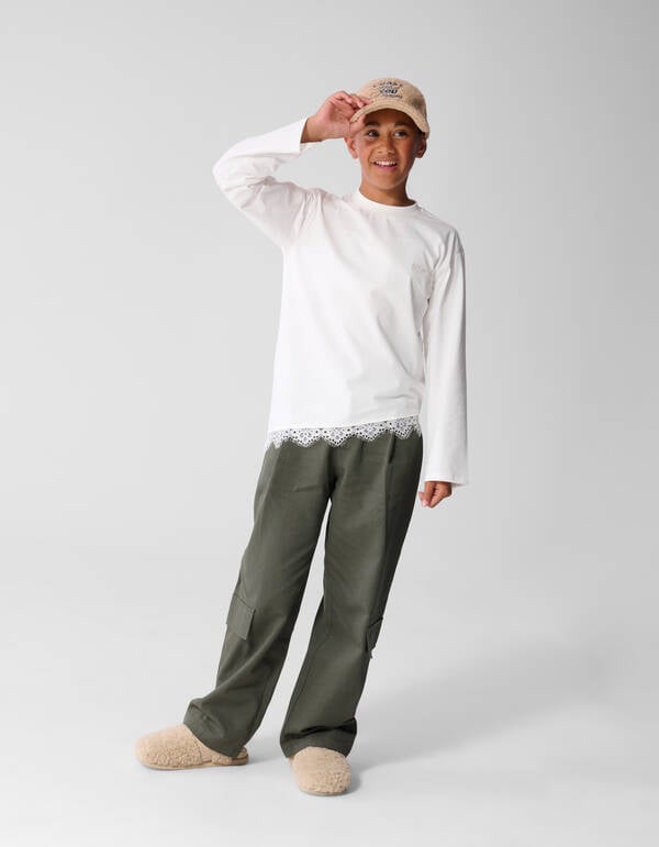 Asymmetrische Kanten Longsleeve T-shirt Wit SHOEBY GIRLS