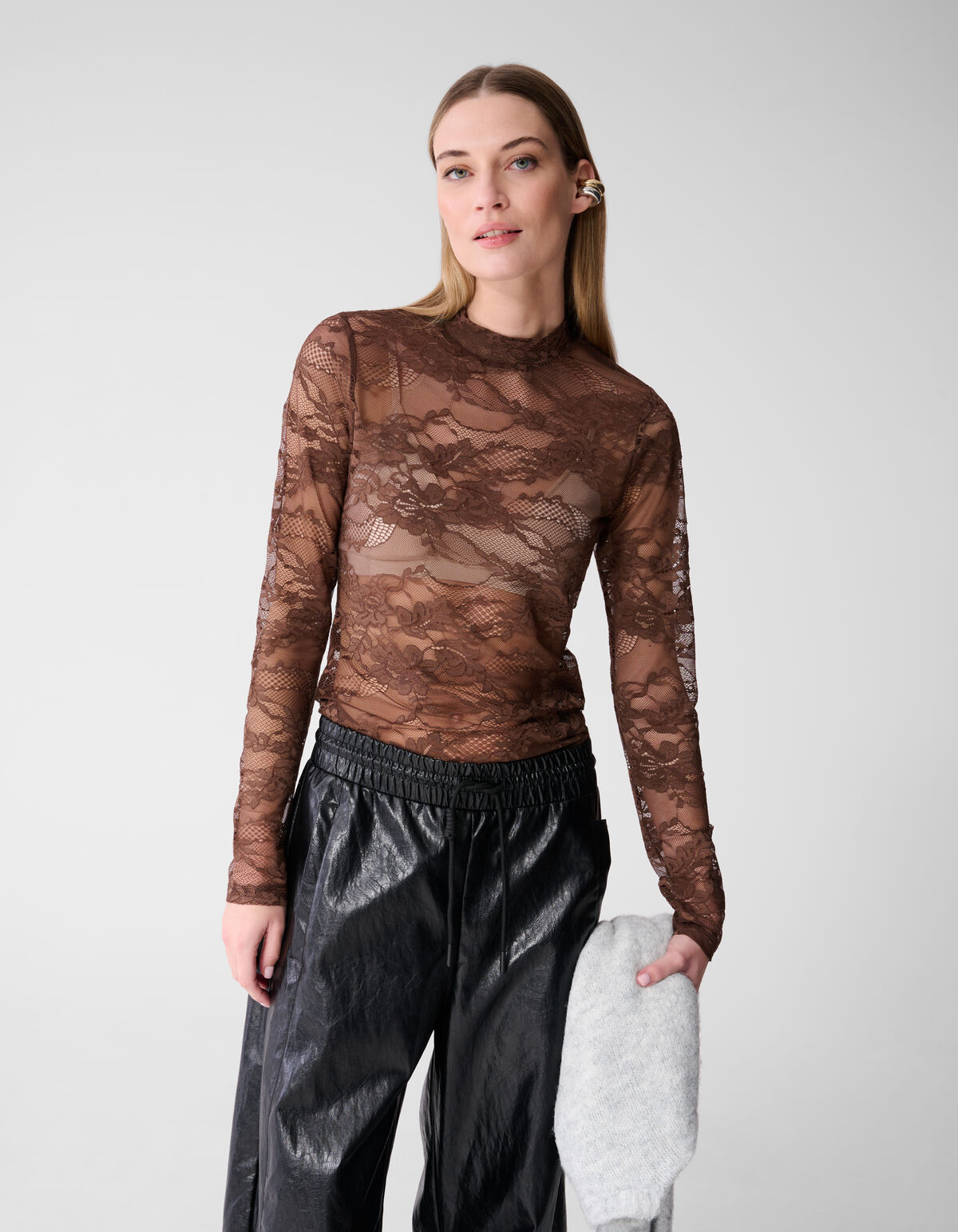 Flower Kanten Top Donkerbruin SHOEBY WOMEN