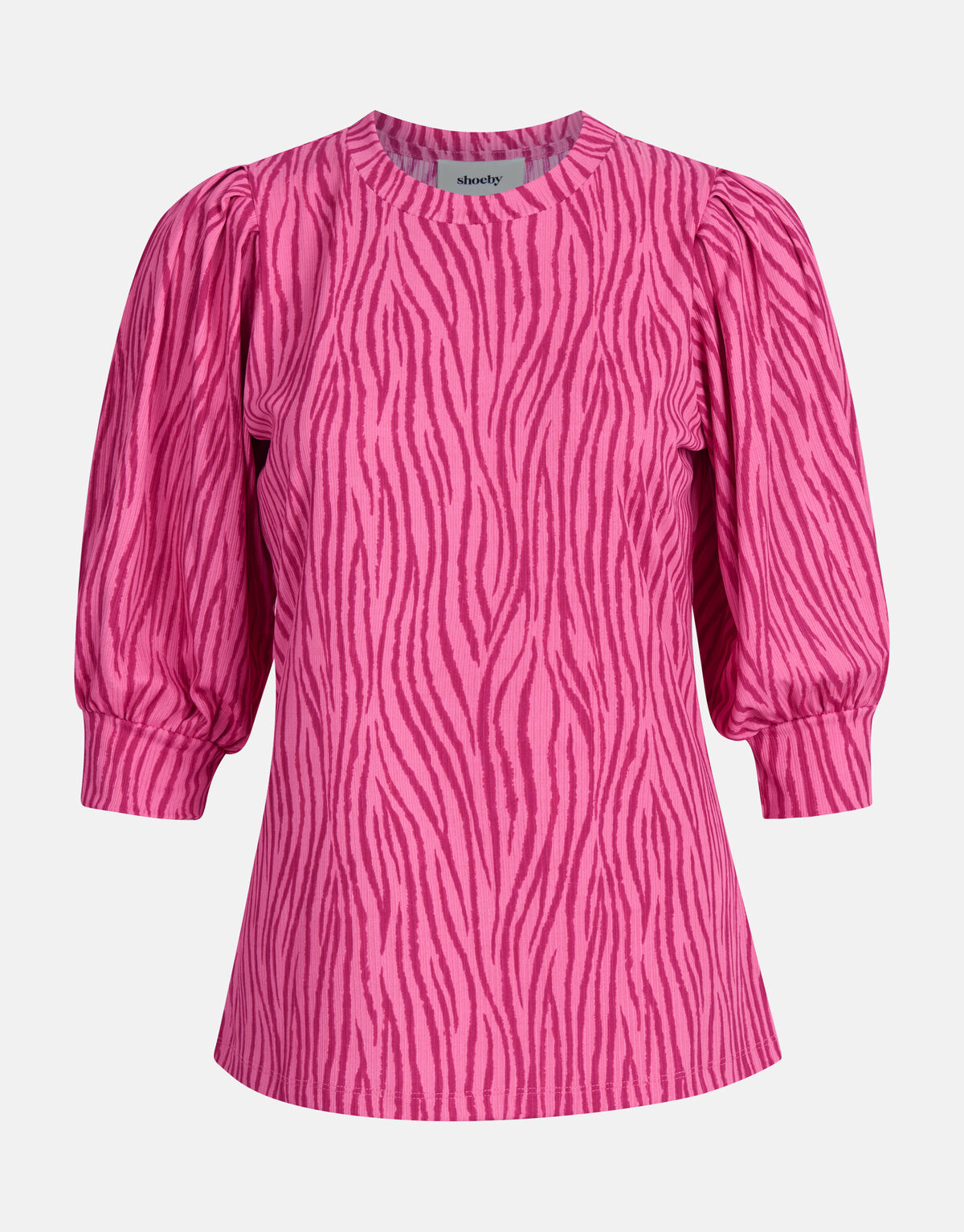 Zebra Print Rib Top Roze SHOEBY WOMEN