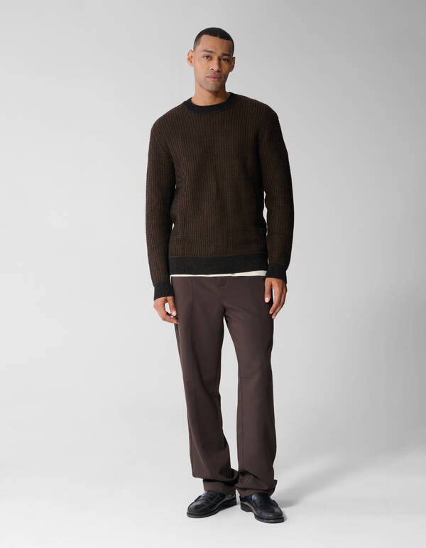Waffle Crewneck Trui Donkerbruin SHOEBY MEN