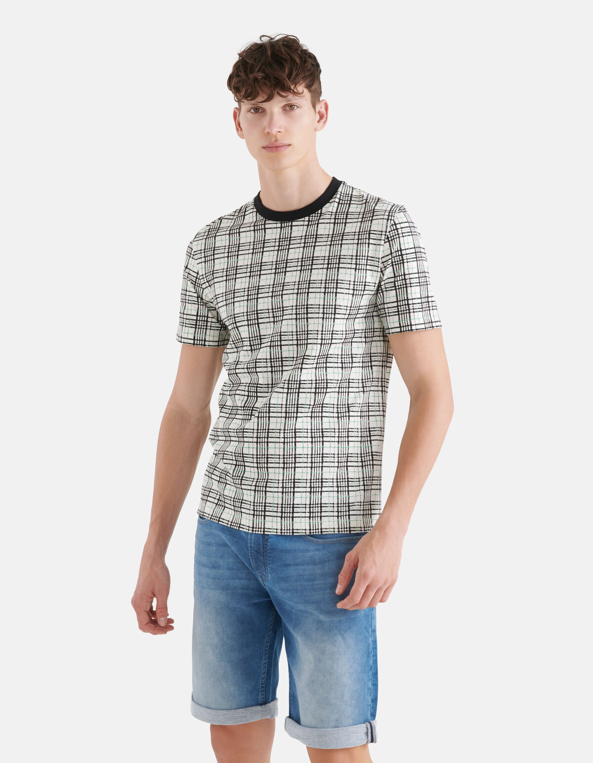 Geruiten T-shirt Gebroken Wit SHOEBY MEN