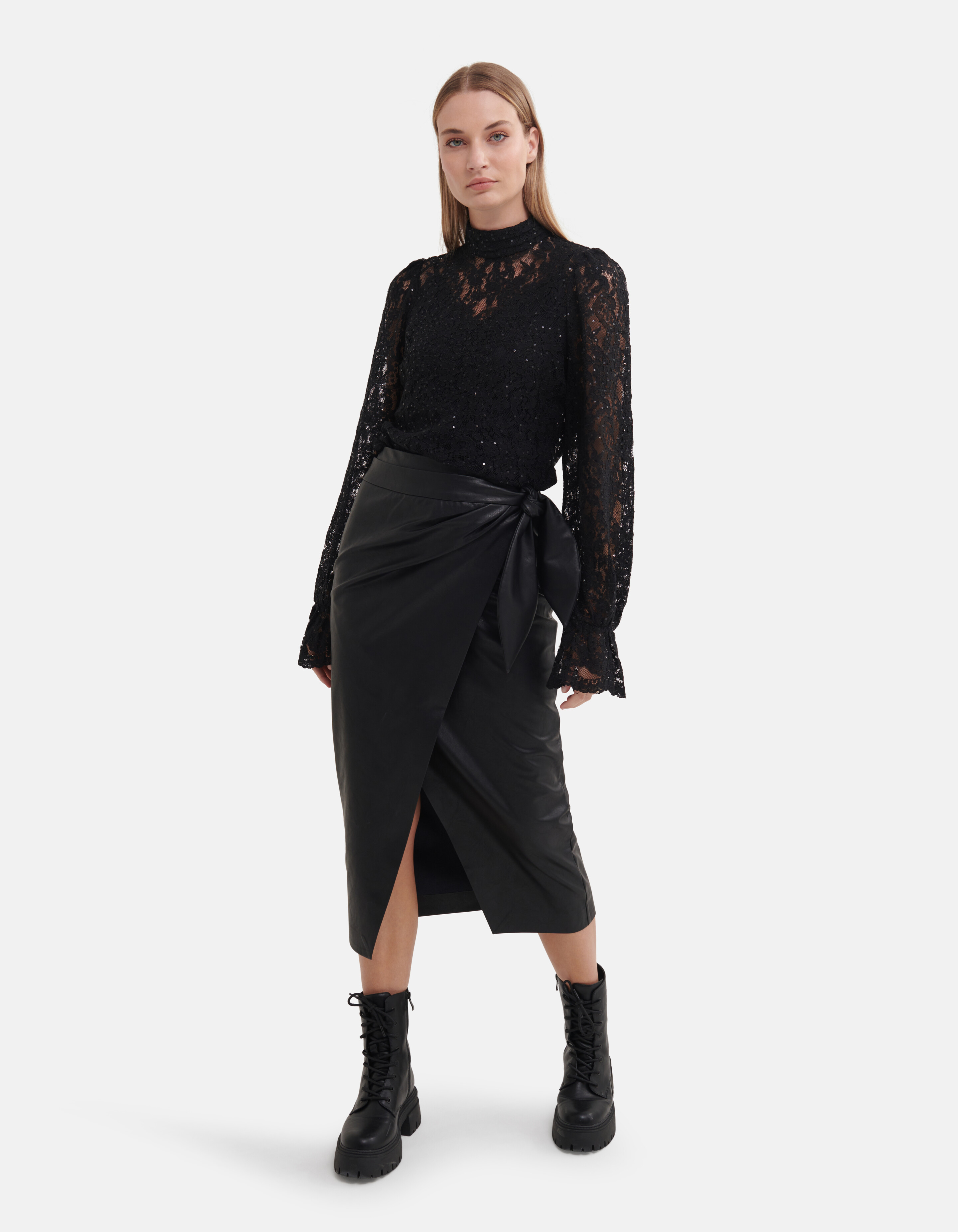 Vegan Leren Midi Rok Zwart SHOEBY WOMEN