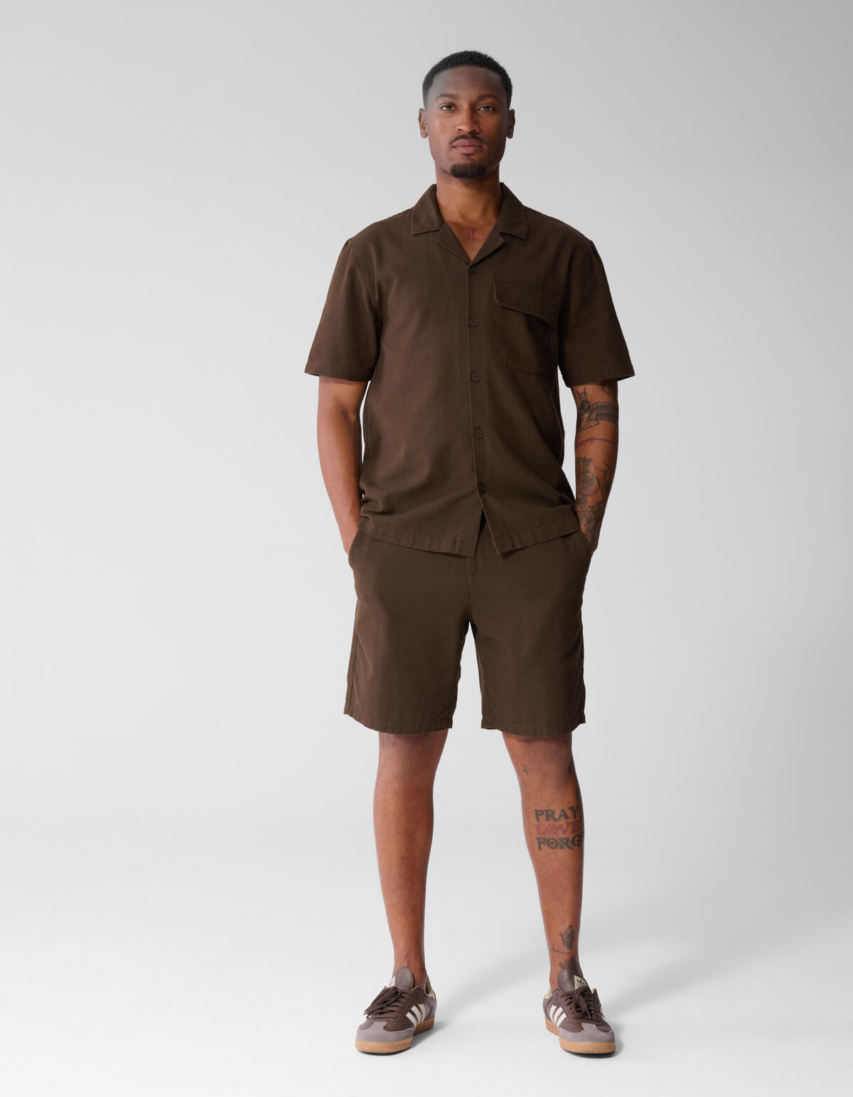 Structuur Spark Overhemd Donkerbruin SHOEBY MEN