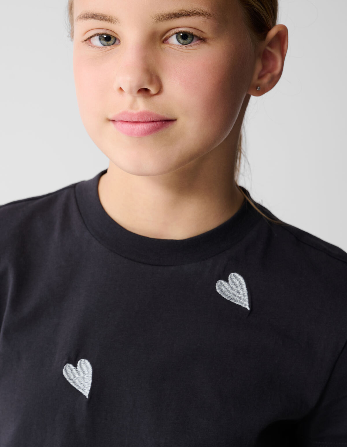 Embroidery Heart T-shirt Donkergrijs SHOEBY GIRLS