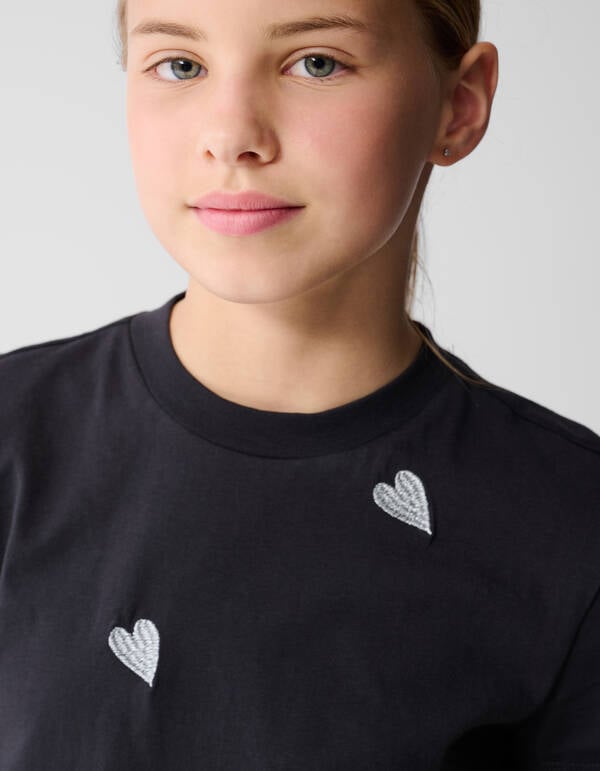 Embroidery Heart T-shirt Donkergrijs SHOEBY GIRLS