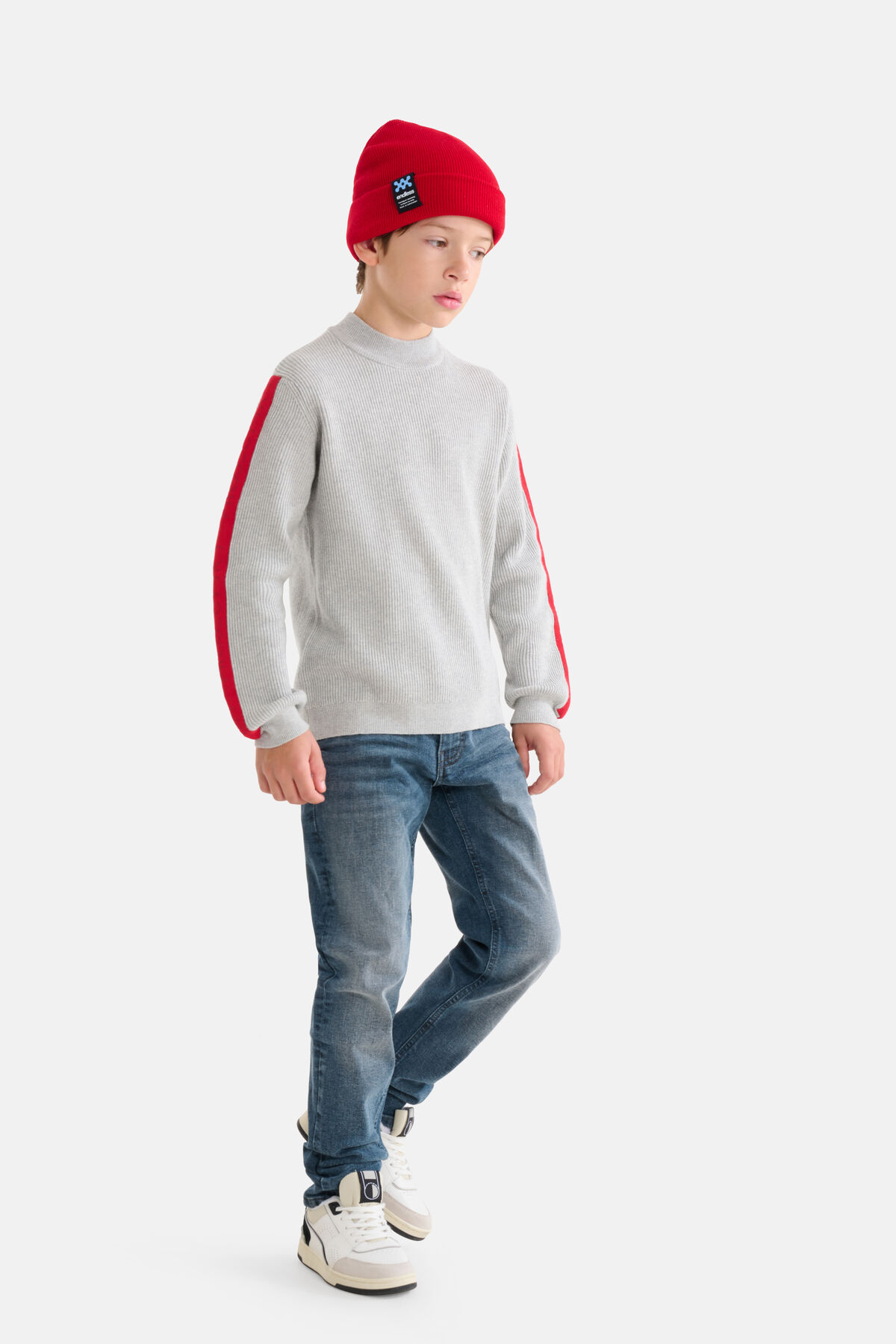 Gebreide Tape Trui Lichtgrijs SHOEBY BOYS