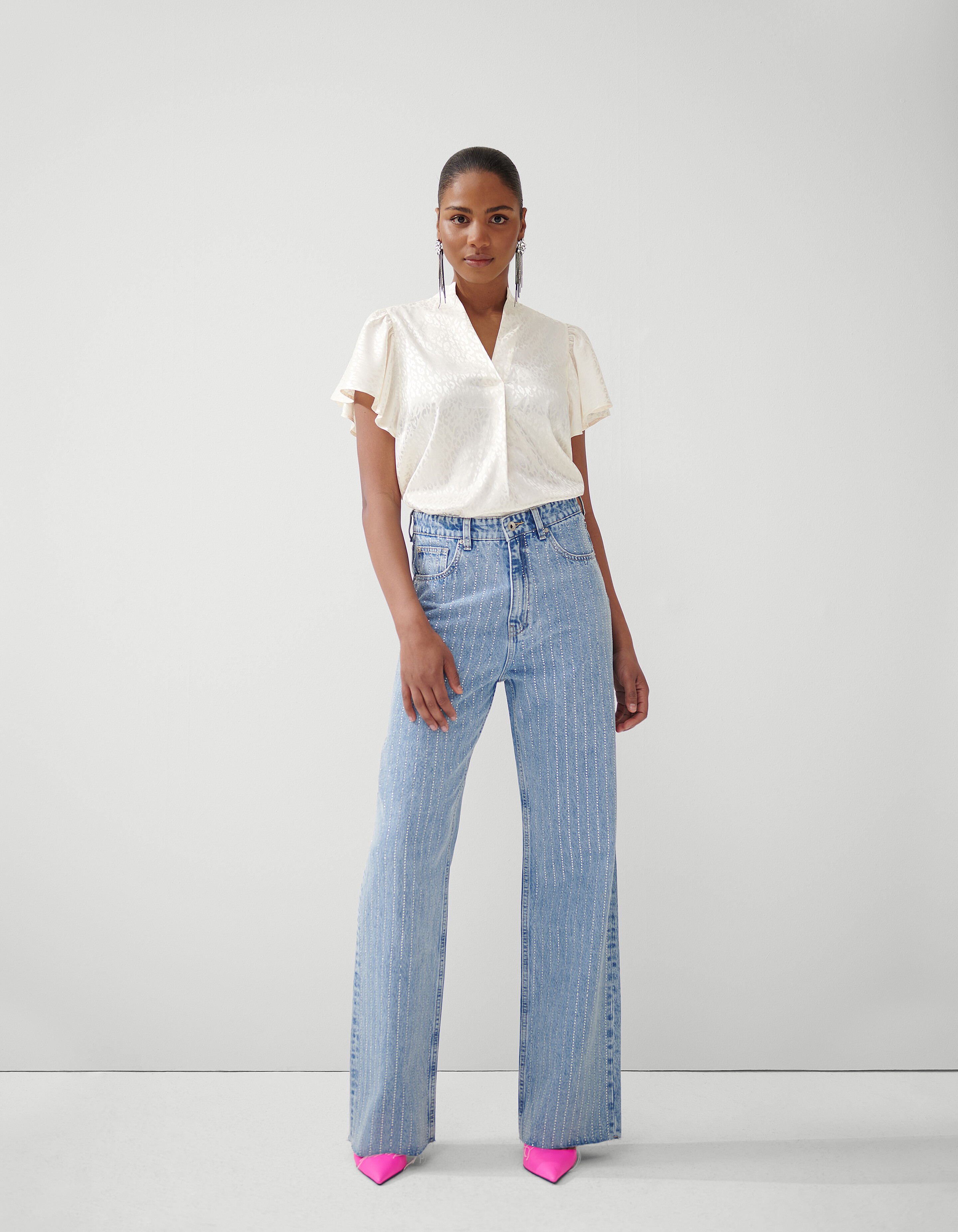 Jacquard Ruffle Blouse Gebroken Wit By Fred SHOEBY WOMEN