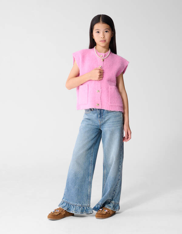Teddy Gebreid Gilet Roze SHOEBY GIRLS