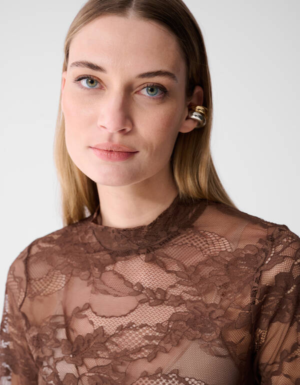 Flower Kanten Top Donkerbruin SHOEBY WOMEN