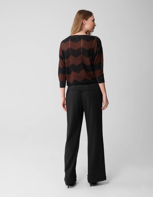 Glitter Stripe Vleermuis Trui Bruin/Zwart SHOEBY WOMEN