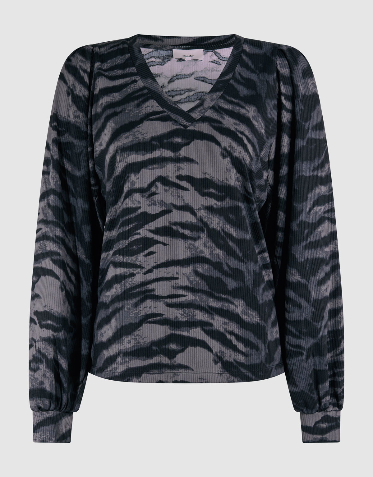 Tijgerprint Rib Jersey Top Donkergrijs SHOEBY WOMEN