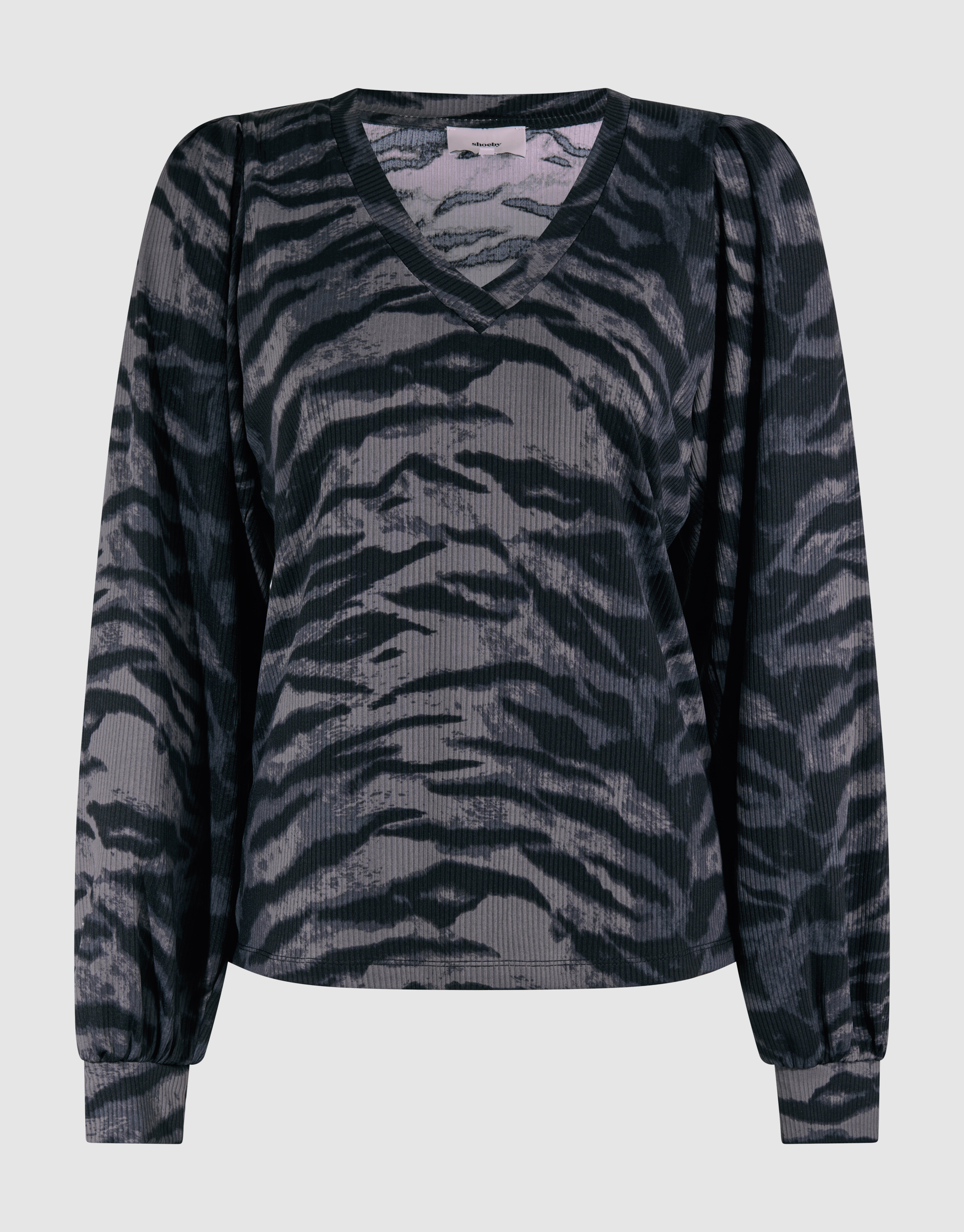 Tijgerprint Rib Jersey Top Donkergrijs SHOEBY WOMEN