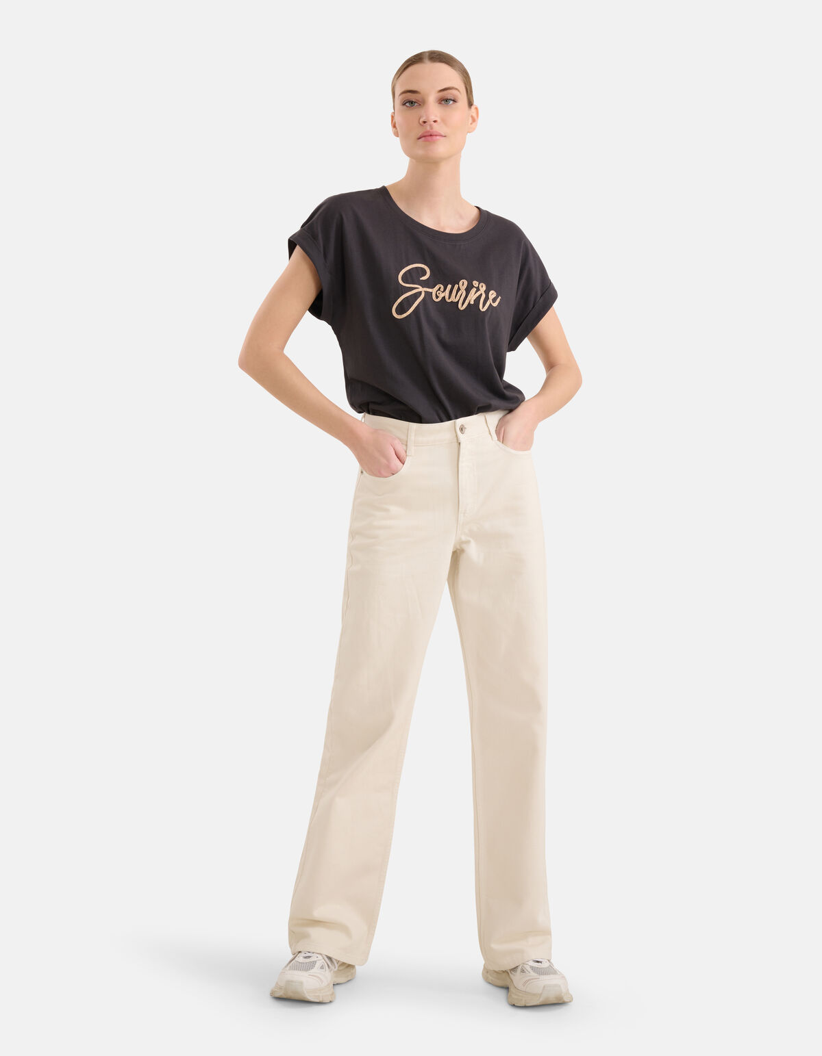 Crochet Tekst T-shirt Zwart SHOEBY WOMEN