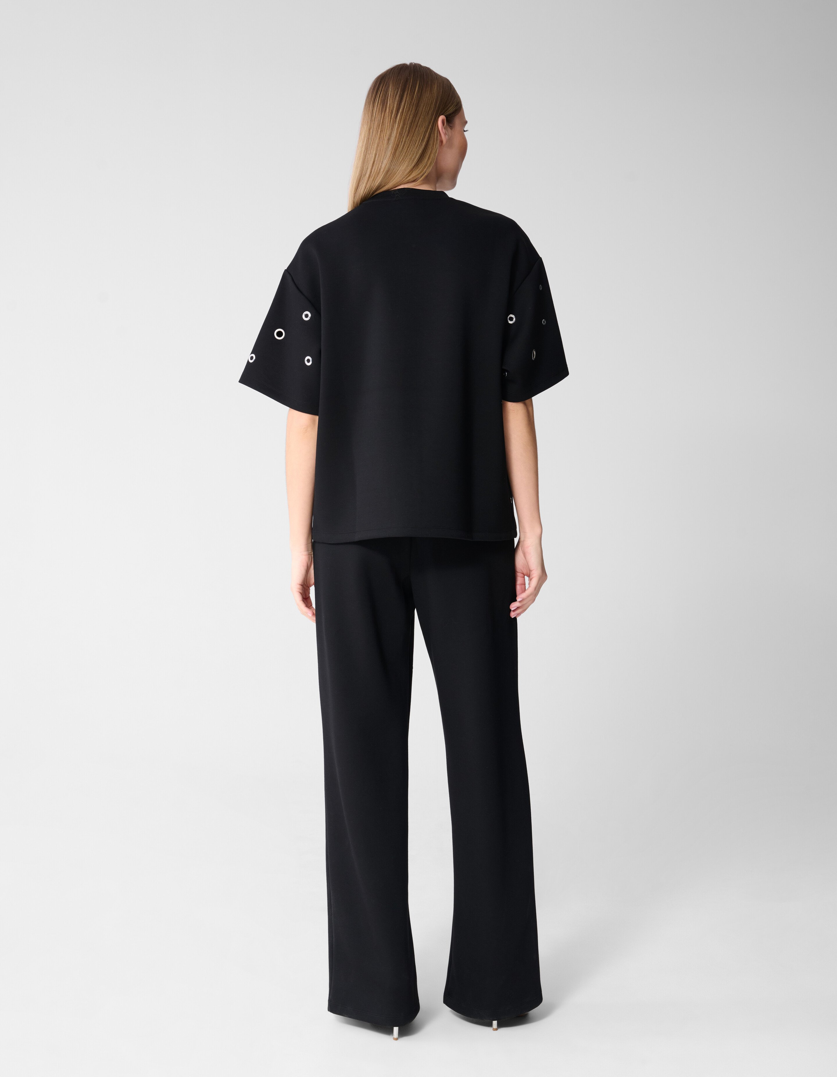 Oversized Eyelet Sweat T-shirt Zwart SHOEBY WOMEN