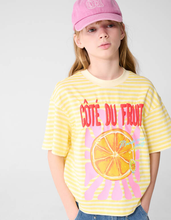 Striped Fruit Artwork T-shirt Geel SHOEBY GIRLS