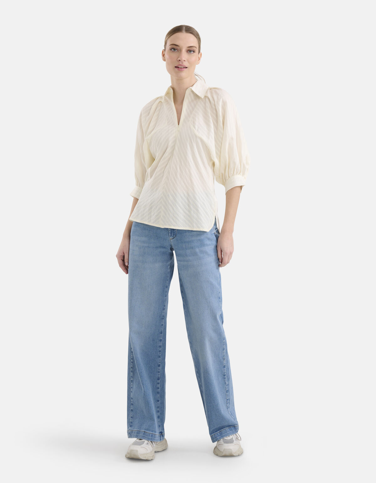 Zipper Stripe Blouse Gebroken Wit SHOEBY WOMEN