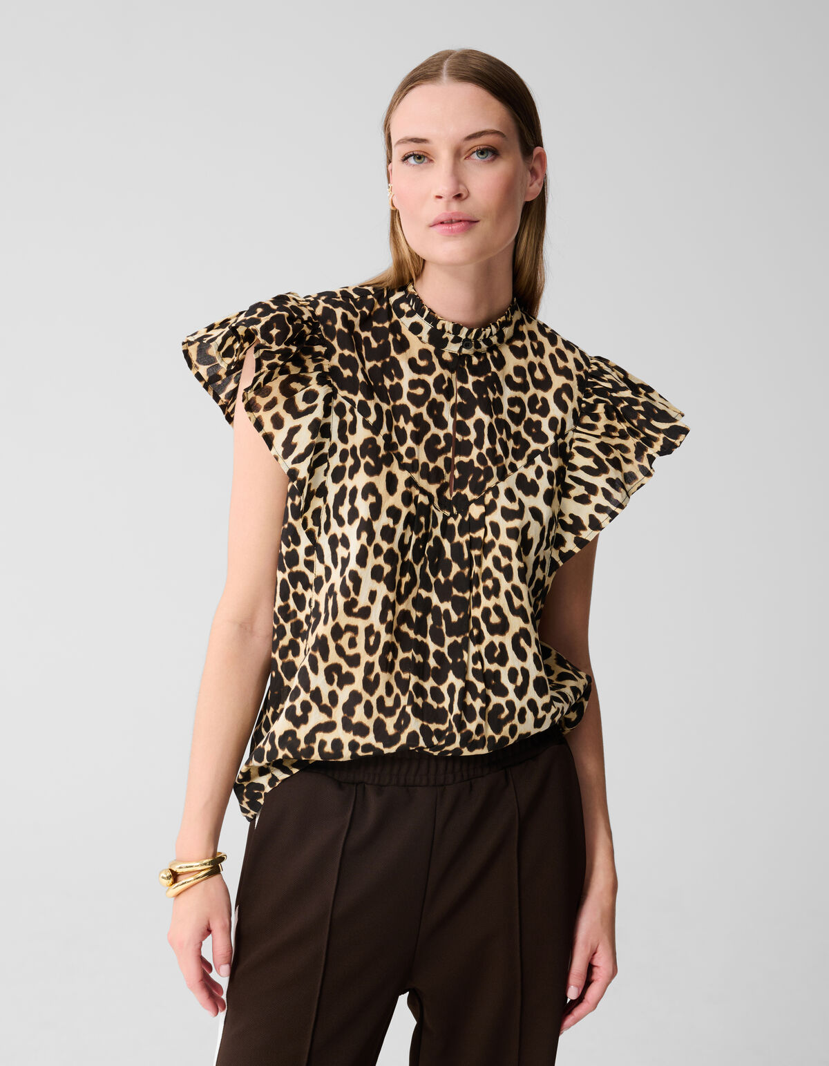 Leopard Ruffle Top Bruin SHOEBY WOMEN