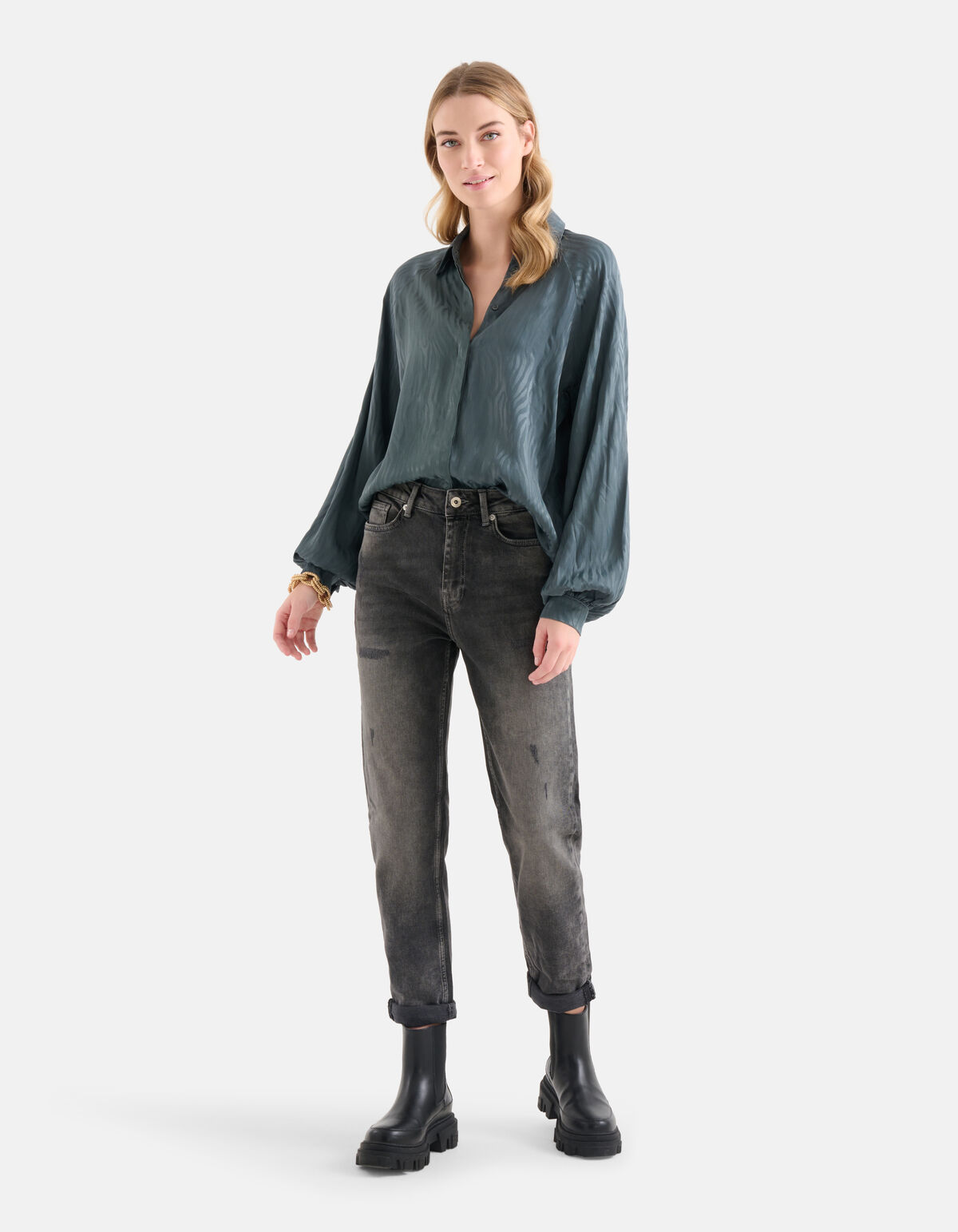 Relaxed Jacquard Blouse Petrol SHOEBY WOMEN