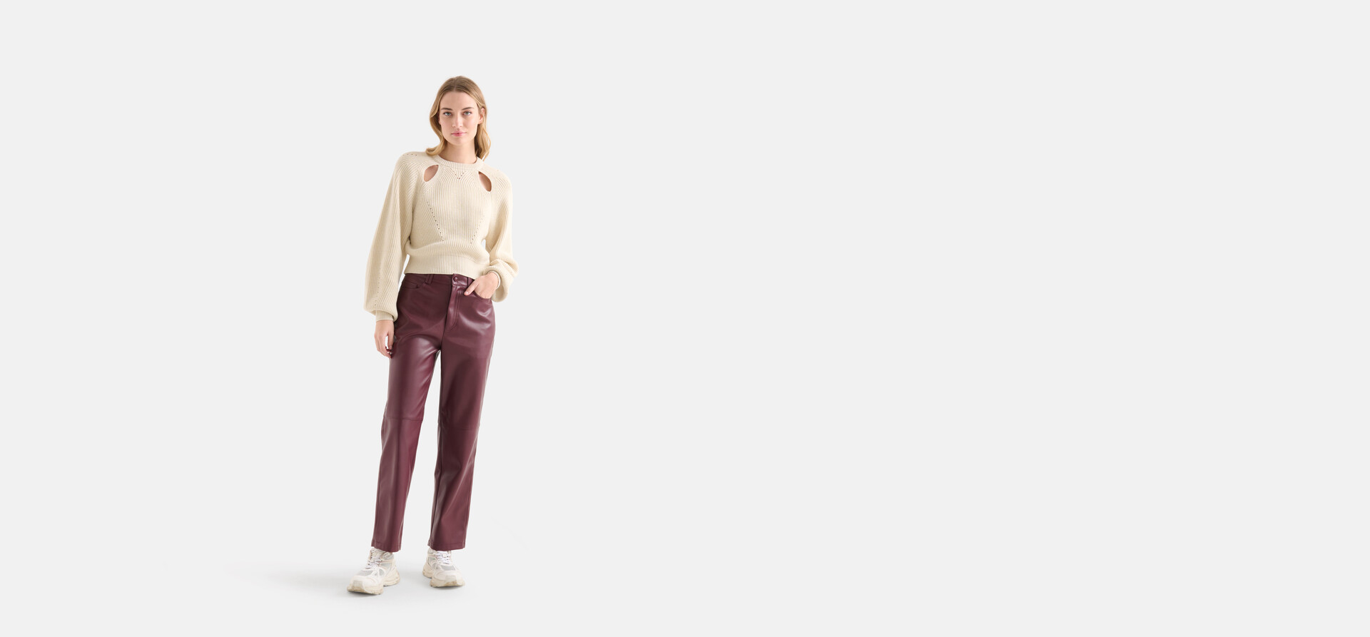 Vegan Leren Straight Broek Donkerrood SHOEBY WOMEN