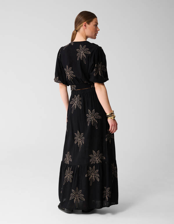 Embroidery Palm Crop top Zwart SHOEBY WOMEN