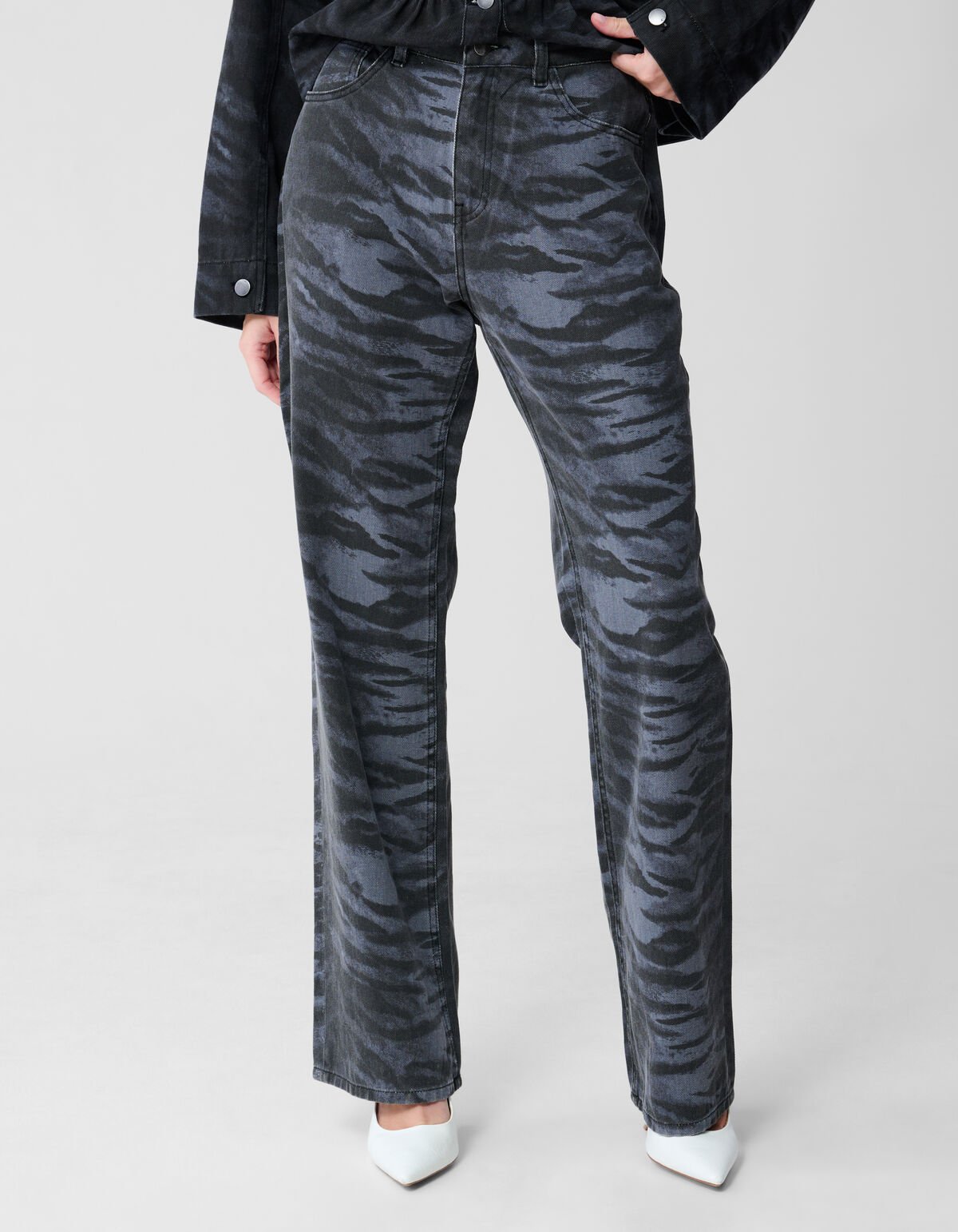 Tijger Wide Leg Fit Jeans Donkergrijs SHOEBY WOMEN