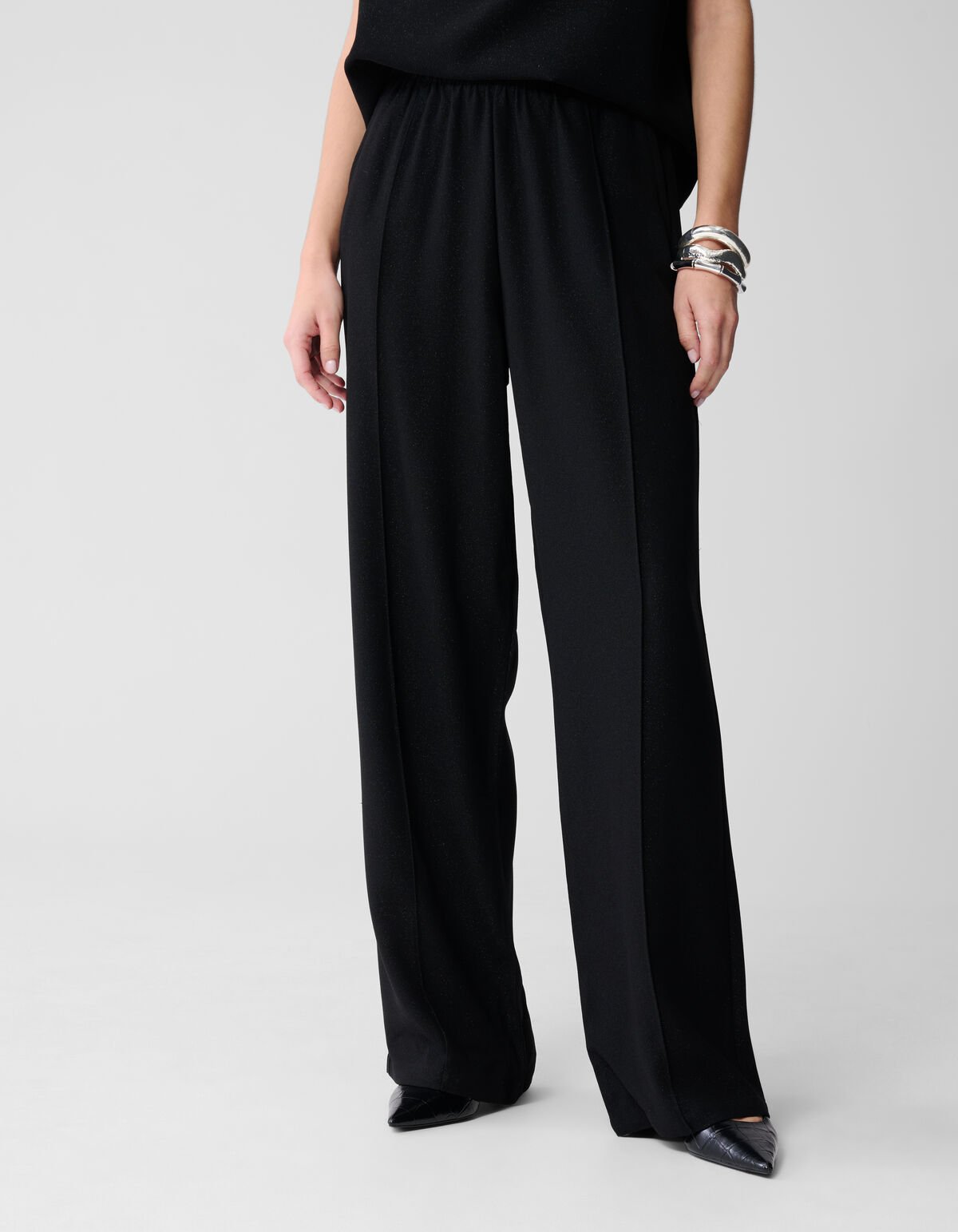 Glitter Wide Leg Broek Zwart SHOEBY WOMEN