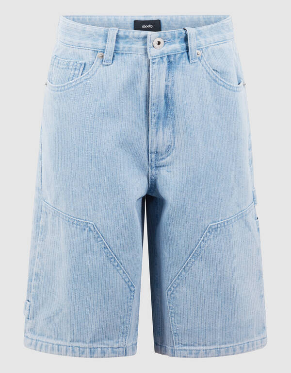 Striped Carpenter Denim Short Lichtblauw SHOEBY BOYS