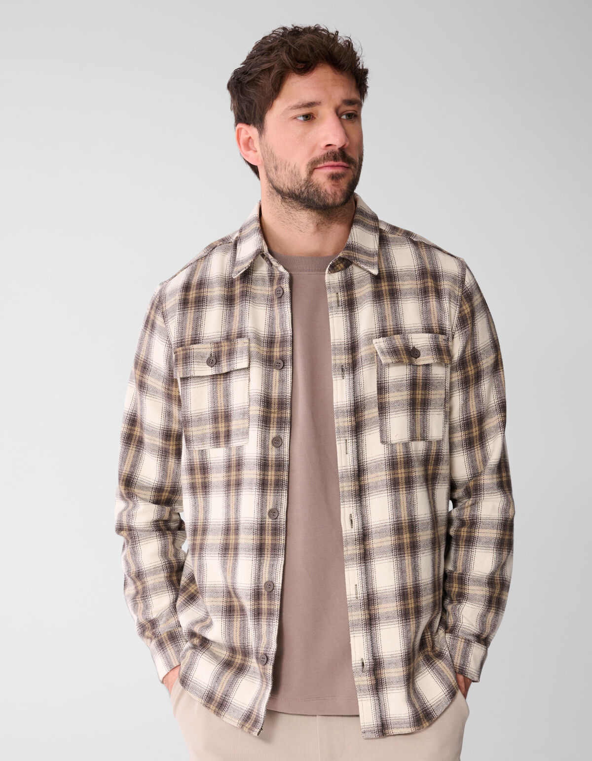 Ruiten Overhemd Lichtbruin SHOEBY MEN