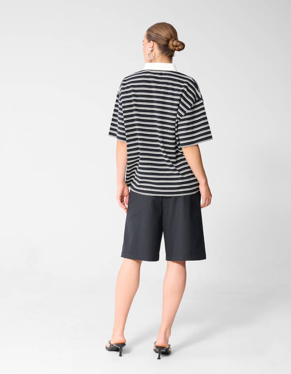 Oversized Stripe Short Sleeve Polo Zwart SHOEBY WOMEN